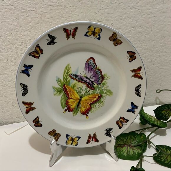Tabletops Unlimited Butterflies Dinner Plate 10 5/8 Florals Butterfly Border A2 - Picture 4 of 7